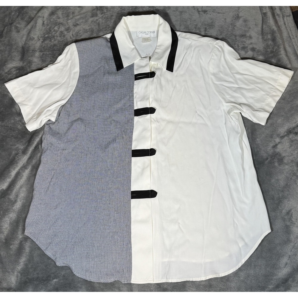 Vintage Casual Corner & Co‎ Blouse Womens Large White Colorblock Short Sleeve